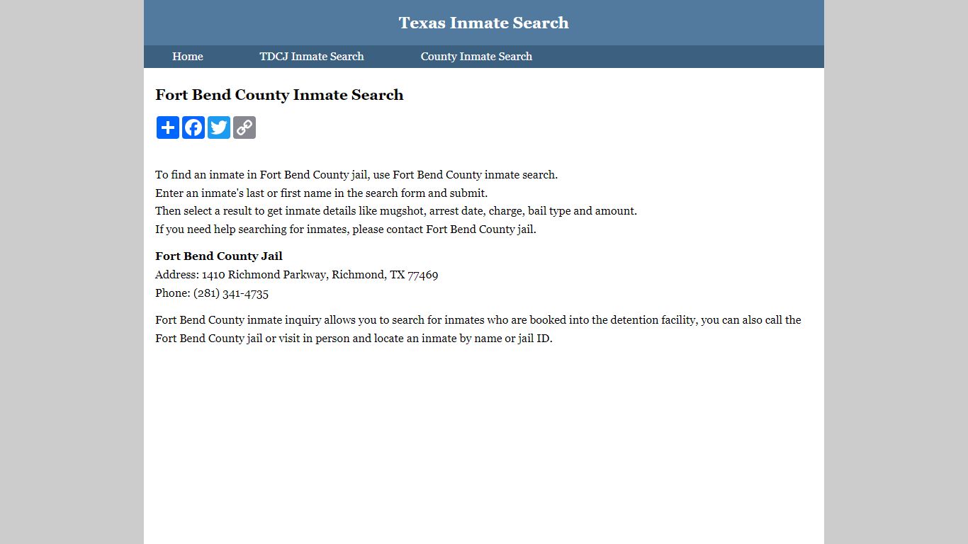 Fort Bend County Inmate Search